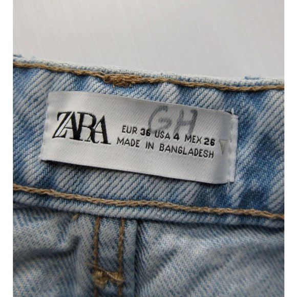 Zara Shorts 4 Mini Cut-Off High Rise Stretch Denim Raw Hem Light Wash - Picture 7 of 9